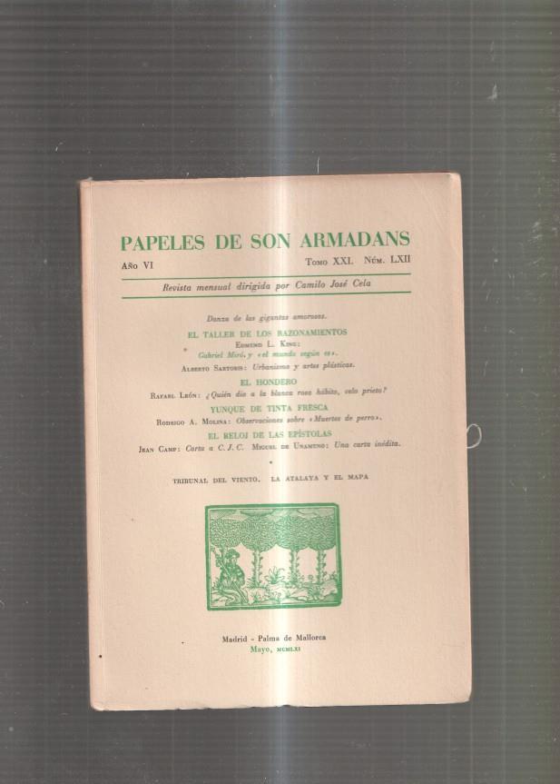 Papeles de Son Armadans Tomo 21 numero 62: El Taller de los razonamientos