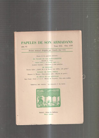 Papeles de Son Armadans Tomo 21 numero 62: El Taller de los razonamientos