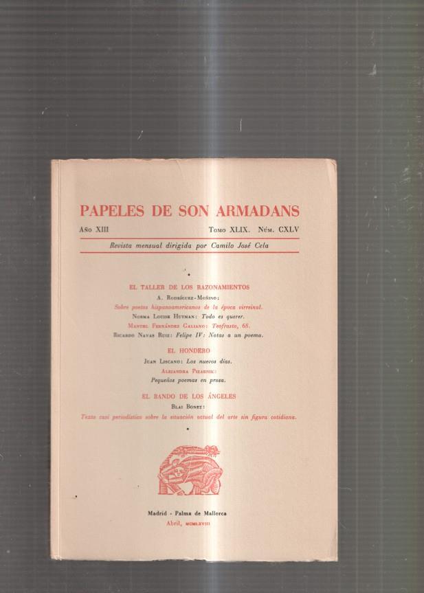 Papeles de Son Armadans Tomo 49 numero 145: El taller de los razonamientos- 