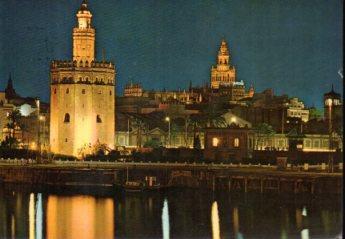 POSTAL PV12632: Torre del Oro y Giralda nocturna, Sevilla