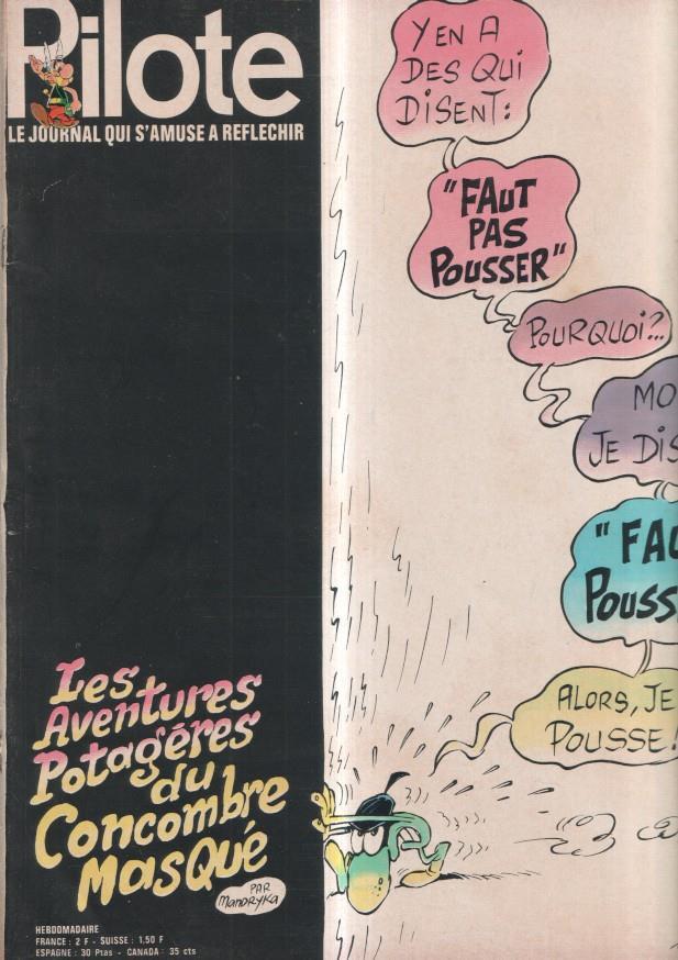 revista: Pilote numero 585, 21-1-1971: Les Aventures Potageres du Concombre masqué. Trasera caricatura de Kirk Douglas