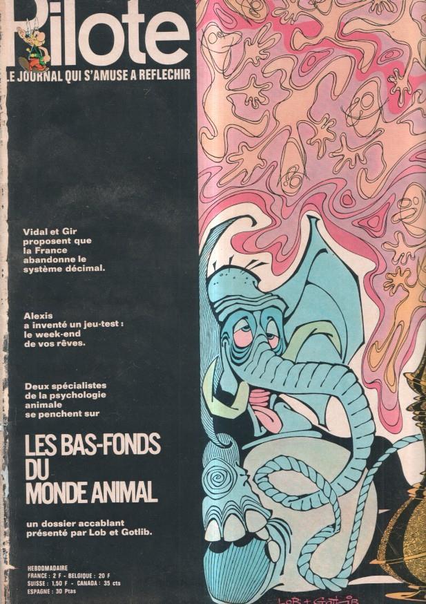 revista: Pilote numero 593, 18-3-1971: Les bas-fonds du monde animal un dossier par Lob et Gotlib. Trasera caricatura de Régine