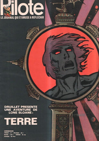 revista: Pilote numero 598, 22-4-1971: Terre par Druillet. Trasera caricatura de Georges Pompidou