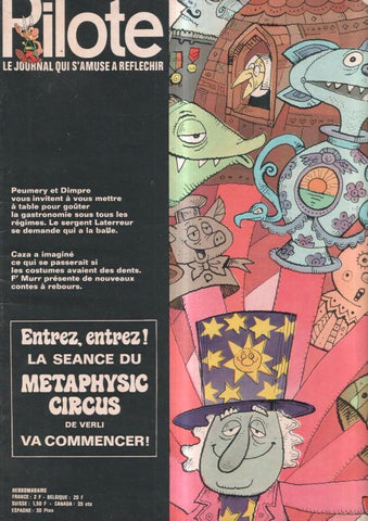 revista: Pilote numero 602, 20-5-1971. Metaphysic circus. Trasera caricatura de Philippe clay