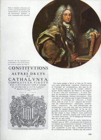 LAMINA V48864: Felip V retrat i Facsimil Constitucions Corts Catalanes sota regnat FelipV
