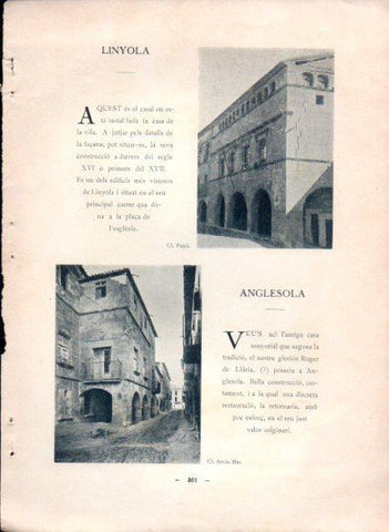 LAMINA V48830: Linyola casa de la vila i Anglesola casa de Roger de Lluria