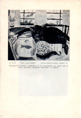 LAMINA V48791: Gato y peces dorados por Sir WM Perkin's School Chertsey