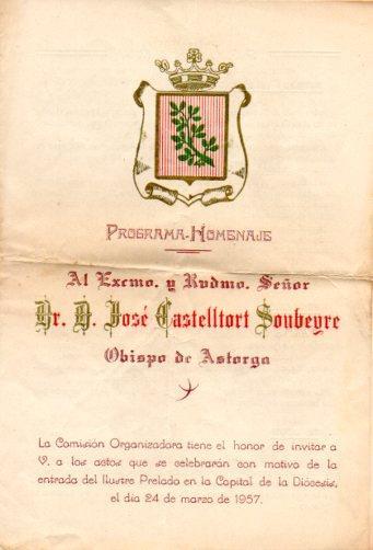 V48281: Programa homenaje Jose Castelltort Obispo de Astorga marzo 1957