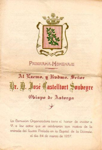 V48281: Programa homenaje Jose Castelltort Obispo de Astorga marzo 1957