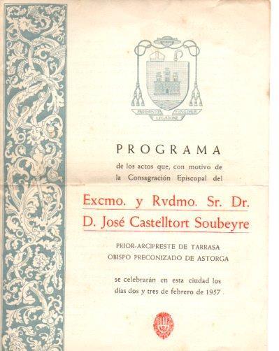 V48284: Programa Consagracion Episcopal D. Jose Castelltort febrero 1957