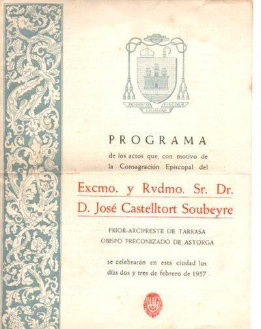 V48284: Programa Consagracion Episcopal D. Jose Castelltort febrero 1957