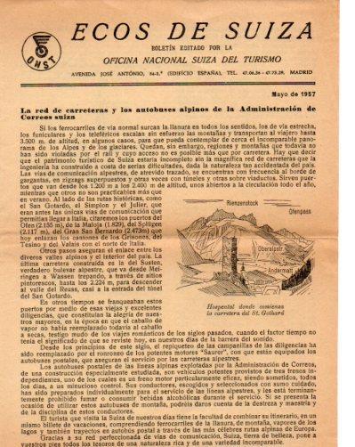 V48285: Folleto Ecos de Suiza mayo 1957. Oficina Suiza de Turismo