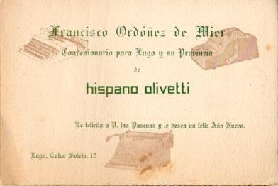 V48233: Felicitacion Navidad Francisco Ordoñez Mier concesionario de Hispano Olivetti en Lugo