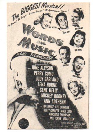 V48657: Words and Music con Gene Kelly recorte cartel pelicula
