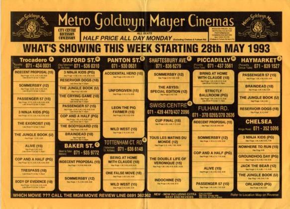 V48736: Programa Metro Goldwyn Mayer Cinemas 28 mayo 1993 en Londres