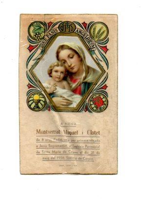 V48566: Estampa religiosa Primera Comunion Montserrat Miquel i Clotet 1956
