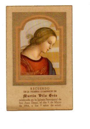 V48572: Estampa religiosa Primera Comunion Martin Vila  Gres 1954