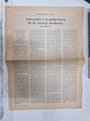 Artículo sobre la Artesanía y arquitectura de la ciencia moderna por Juan Pimentel. Historia de la ciencia