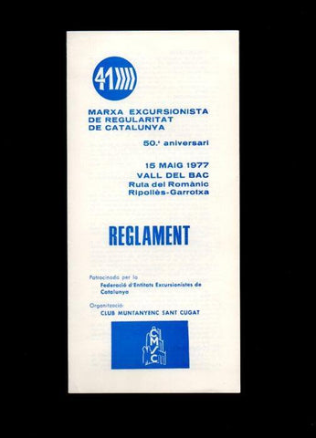 V49141: Marxa Excursionista de Catalunya 50 aniversari. Reglament. Vall del Bac Maig 1977