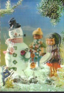 POSTAL PV13171: Muñeco de nieve con dos niños. Postal tridimensional