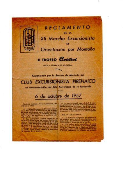 V49060: Club Excursionista Pirenaico reglamento XII Marcha octubre 1957