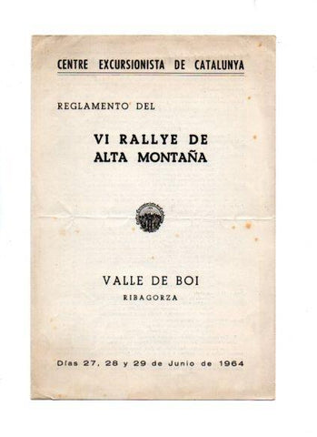 V49082: Reglamento VI Rallye de Alta Montaña Valle de Boi. Año 1964