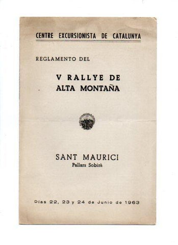 V49086: Reglamento V Rallye de Alta Montaña Sant Maurici. Año 1963