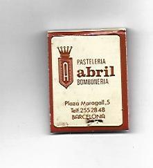 CAJA DE CERILLAS 211: Pasteleria Abril. Barcelona