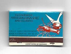 CAJA DE CERILLAS 38: Marisqueria Antigua Casa Sole. Barcelona