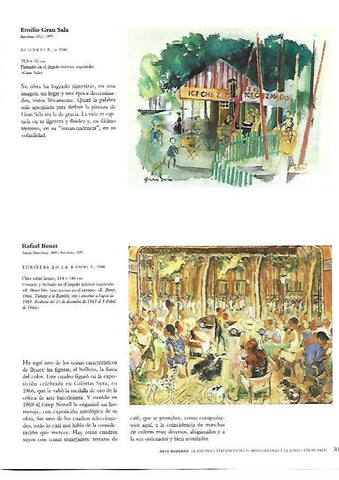 LAMINA 39064: Acuarela, pr Emilio Grau y Turistas en la Rambla, por Rafael Bonet