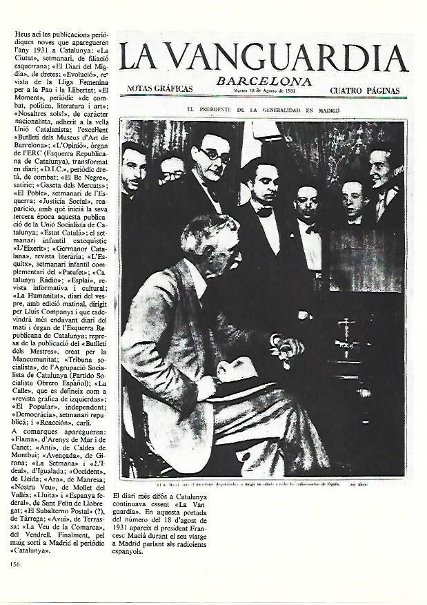 LAMINA 38920: Portada de La Vanguardia el 18 de agosto de 1931
