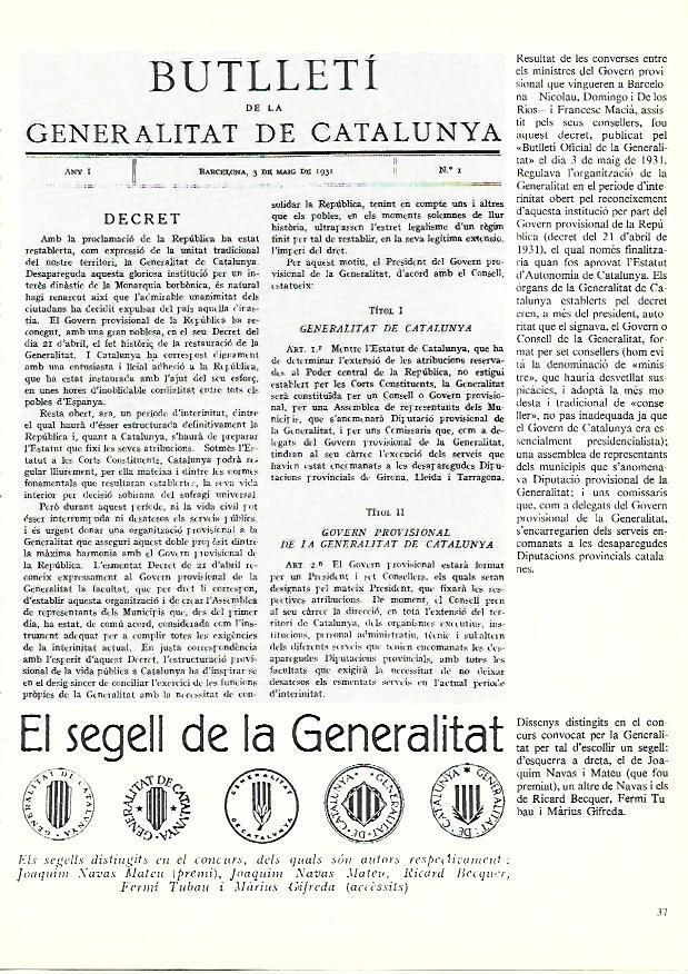 LAMINA 38861: Decreto qie regulaba la organización de la Generalitat en 1931