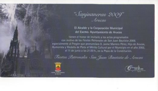 V49518: Invitacion Sanjuaneras 2009 en Arucas, Fiestas Patronales de San Juan Bautista