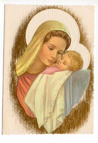 V49475: Estampa religiosa de la Virgen con el Niño Jesus en brazos