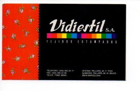 V49474: Tarjeta publicitaria Vidiestil, S.A,. Tejidos en Barcelona