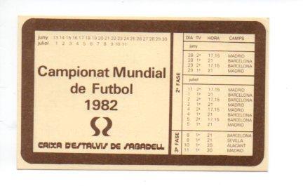 V49460: Calendario de bolsillo Mundial de Futbol 1982 Caixa d'Estalvis de Sabadell