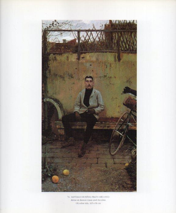 LAMINA V49243: Retrat de Ramon Casas amb bicicleta per Santiago Rusiñol
