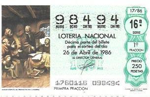CROMO 2814: Numero de Loteria Nacional del 26 de abril de 1986