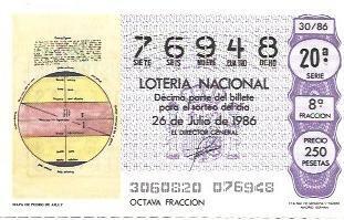CROMO 2815: Numero de Loteria Nacional del 26 de julio de 1986