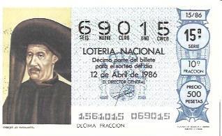 CROMO 2816: Numero de Loteria Nacional del 12 de abril de 1986