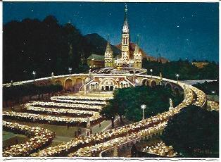 POSTAL A6496: Basilica de Lourdes iluminada
