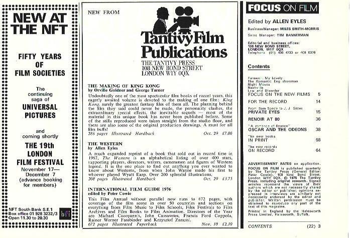 LAMINA 39303: Indice de la revista Focus on Film, numero 22