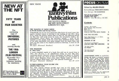 LAMINA 39303: Indice de la revista Focus on Film, numero 22