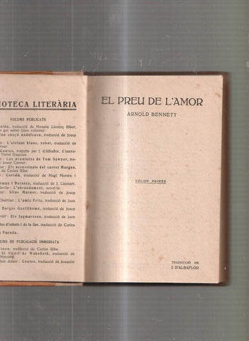 El preu de l amor. volum primer