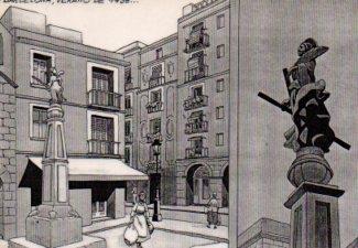 POSTAL PV13219: Barcelona verano de 1936 dibujo