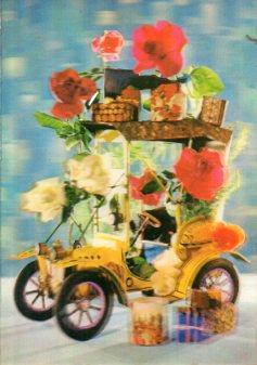 POSTAL PV13237: Coche de epoca cargado de flores y regalos