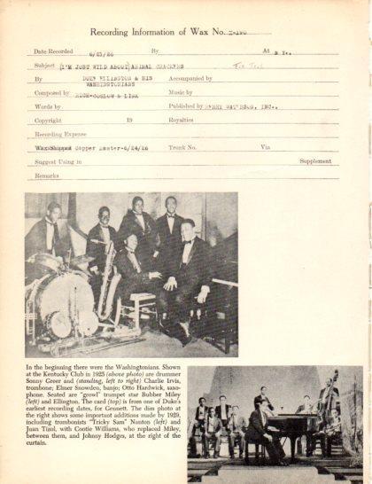 LAMINA V50352: Duke Willington and His Washingtonians in 1926