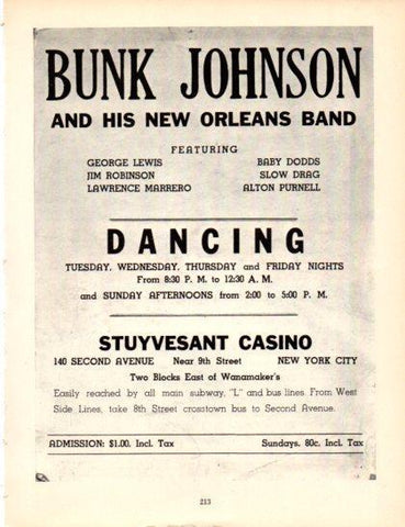 LAMINA V50388: Bunk Johnson and His new Band, poster of the performance