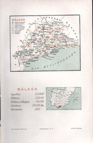 LAMINA V49960: Mapa de la provincia de Malaga