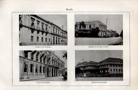 LAMINA V49945: Tesoreria, Hospital San Juan de Dios y Estacion de Ferrocarril en Manila